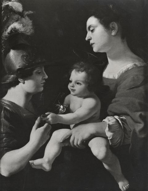 Anonimo — Manetti Rutilio - sec. XVII - Madonna con Bambino e santo — insieme